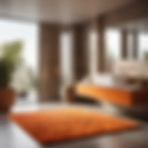 Abstract patterned orange bathroom rug in a modern setting