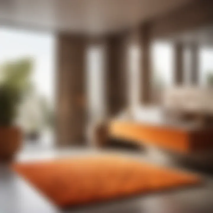 Abstract patterned orange bathroom rug in a modern setting