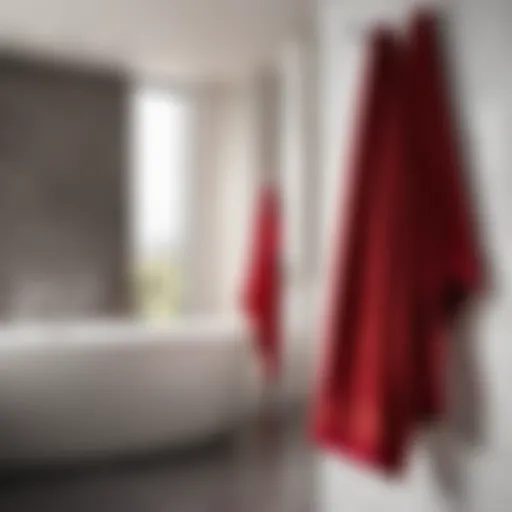 Sophisticated Red Towels Hanging in Bathroom