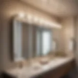 Reflections of Sophistication Elegant satin nickel bathroom light fixture reflecting in mirror