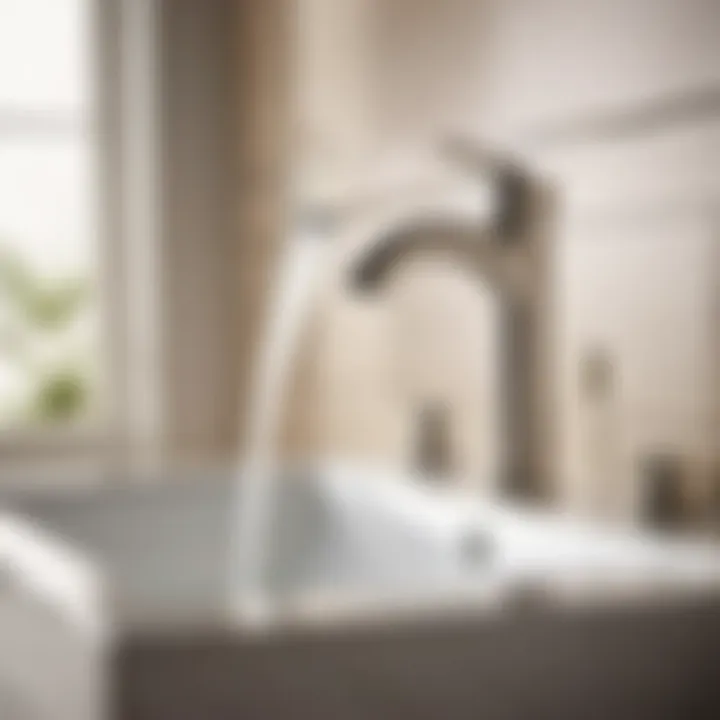 Elegance in Modern Setting Sleek satin nickel finish bathroom faucet in modern setting