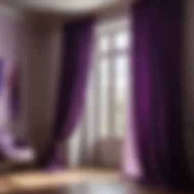 Elegant short purple curtain draping gracefully over a window