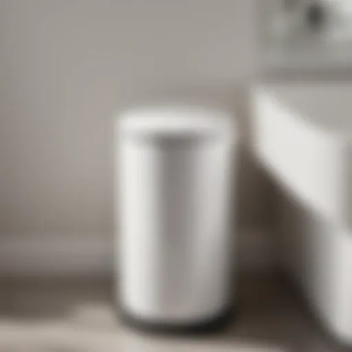 Minimalistic ceramic bathroom garbage can in white setting