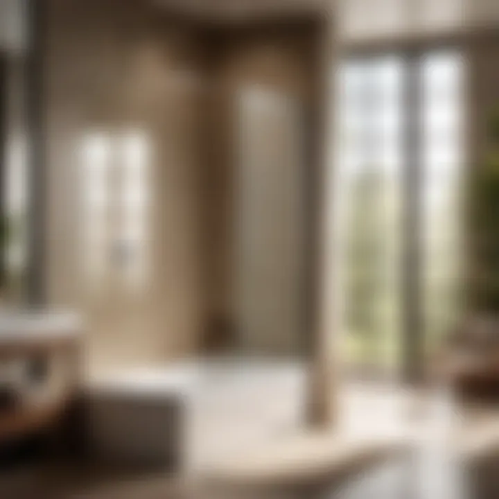 Reflection of natural light on semi-frameless bathtub shower door glass