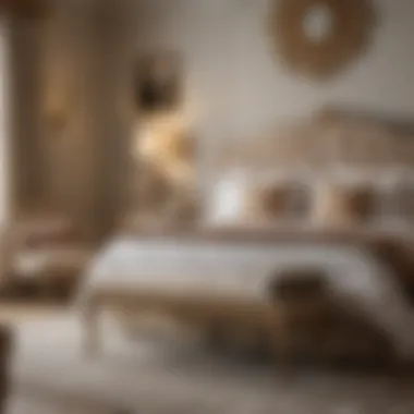 Elegant tan bench with plush cushion in luxurious bedroom setting