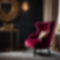 Luxurious velvet upholstered bedroom chair in elegant setting