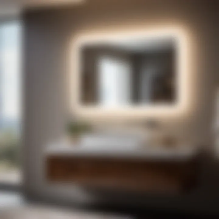 Contemporary vessel bathroom vanity set with floating design and LED lighting