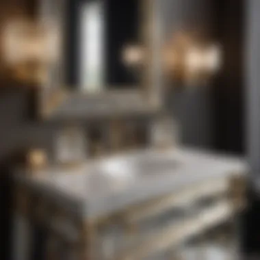Luxurious vessel bathroom vanity set with crystal knobs and intricate details