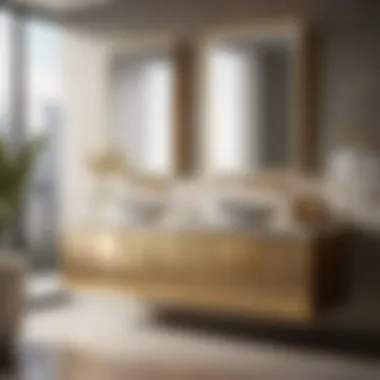 Modern vessel bathroom vanity set with sleek lines and gold accents