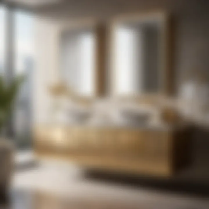 Modern vessel bathroom vanity set with sleek lines and gold accents