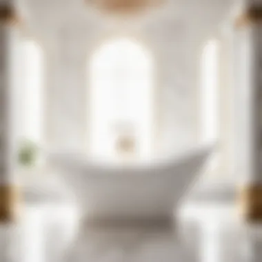 Elegant White Bathtub against Marble Backdrop