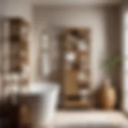 Elegant wicker bathroom etagere showcasing modern design