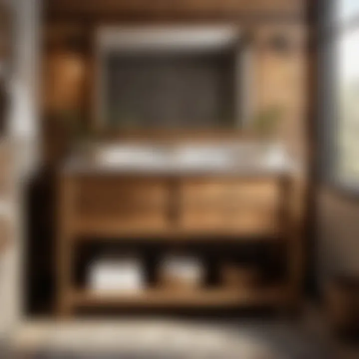 Rustic wooden bathroom vanity set with natural wood grain