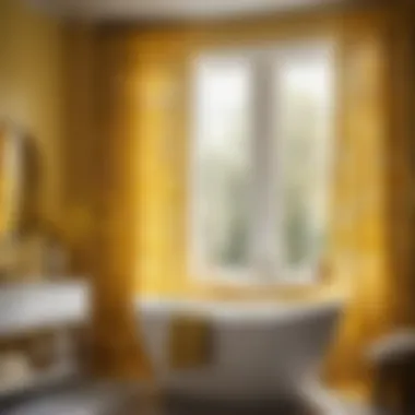 Chic Floral Yellow Window Covering in Bathroom Yellow Floral Patterned Bathroom Window Covering