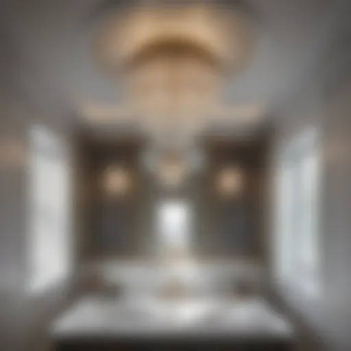 Elegant bathroom ceiling with chandelier