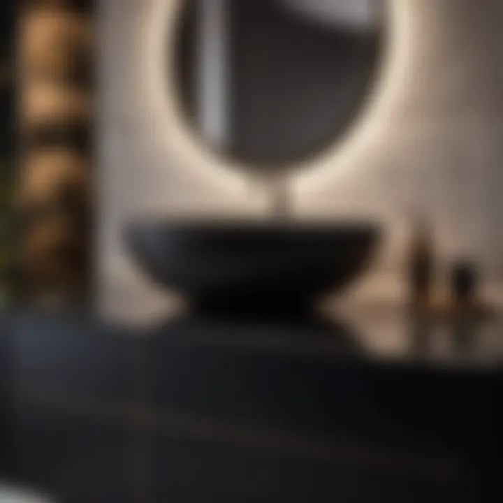 Sleek Black Porcelain Bathroom Countertop Tile
