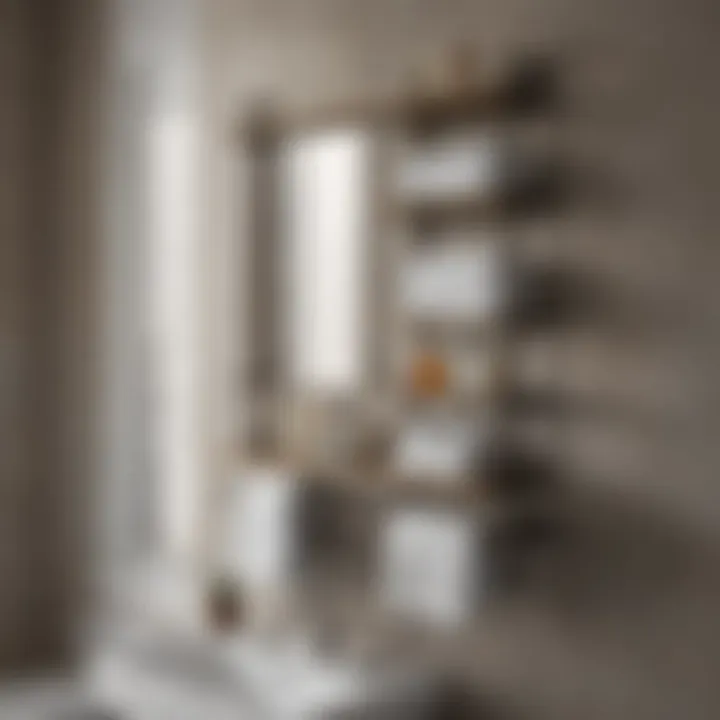 Elegant bathroom shelving unit with towel bars showcased in a chic setting