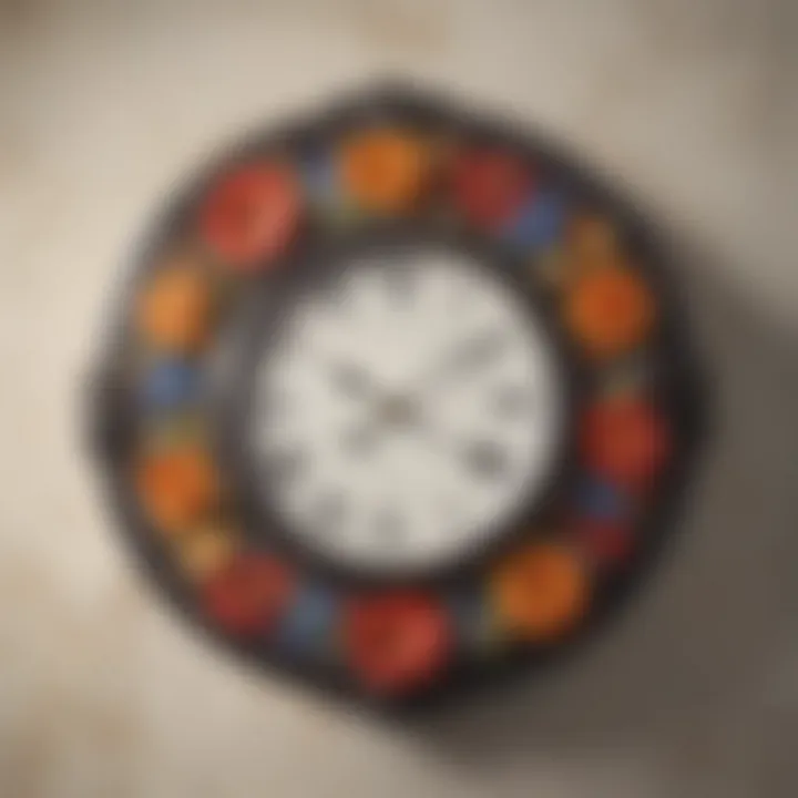Elegant bathroom wall clock with floral motif