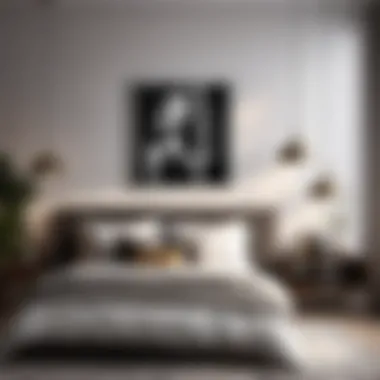 Sleek Monochrome Artwork Display Chic Monochrome Artwork in Elegant Bedroom