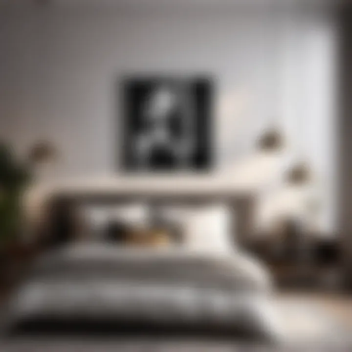 Sleek Monochrome Artwork Display Chic Monochrome Artwork in Elegant Bedroom