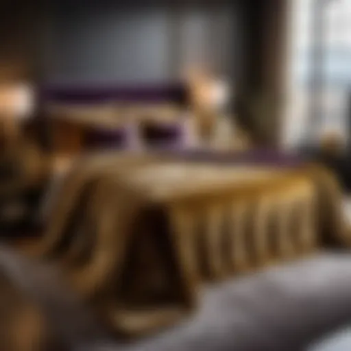 Luxurious Velvet Bedspread with Golden Accents