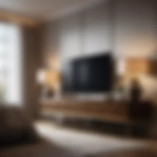 Elegant bedroom interior with tall TV stand