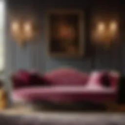 Elegant bench with plush velvet upholstery in bedroom