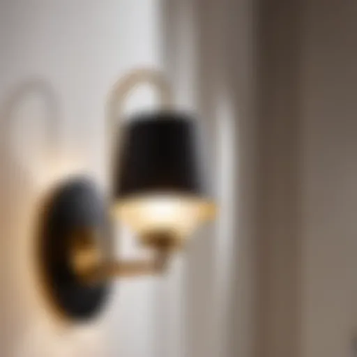 Elegant black and brass wall sconce in bathroom