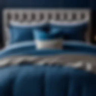 Elegant blue bedding with textured throw pillows
