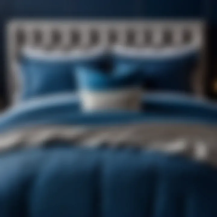 Elegant blue bedding with textured throw pillows