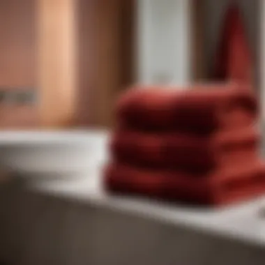 Elegant brick red bath towel draped over a modern bathroom counter