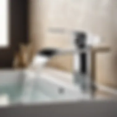 Luxurious Centerset Waterfall Faucet in a Contemporary Bathroom Elegant Centerset Waterfall Bathroom Faucet in Modern Bathroom Setting