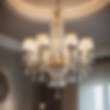 Elegant chandelier casting soft glow in a romantic master bedroom