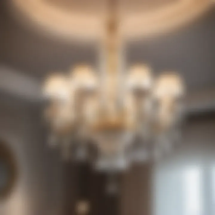 Elegant chandelier casting soft glow in a romantic master bedroom