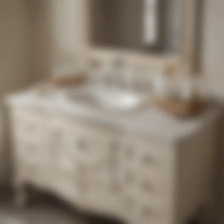 Sophisticated Cream-Colored Vanity Featuring Sparkling Crystal Knobs Cream-Colored Vanity with Crystal Knobs