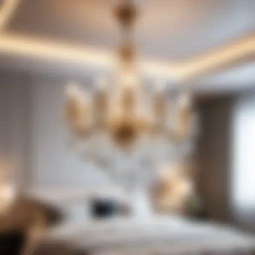 Elegant crystal chandelier in a small bedroom