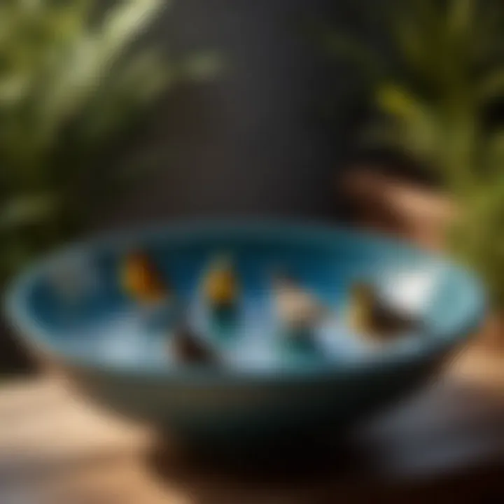 Elegant Design of Ceramic Bird Bath Bowl with Avian Visitors