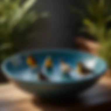 Elegant Design of Ceramic Bird Bath Bowl with Avian Visitors Elegant Design of Ceramic Bird Bath Bowl with Avian Visitors