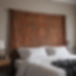 Elegant fabric tapestry draped as a faux headboard