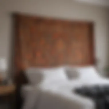 Fabric Tapestry Transformation Elegant fabric tapestry draped as a faux headboard
