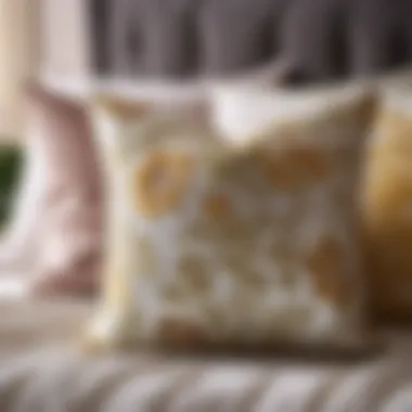 Elegant floral throw pillow on bed