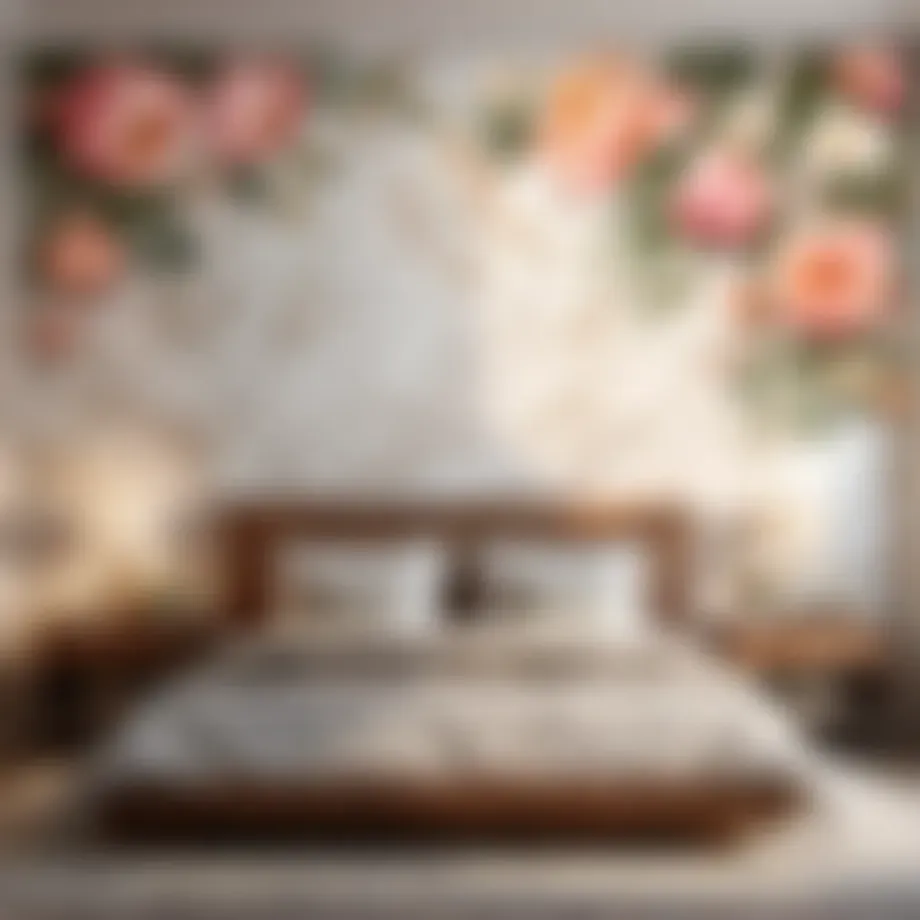 Elegant floral wall tile sticker in bedroom