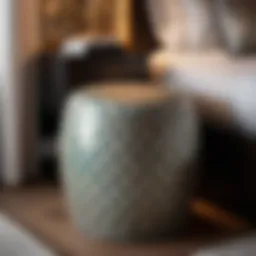 Elegant geometric patterned decorative stool in bedroom