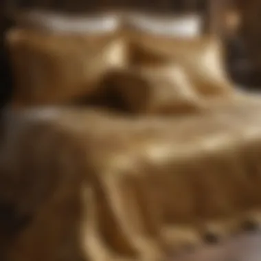 Opulent Gold Bedspread with Intricate Floral Designs Elegant Gold Bedspread with Floral Patterns