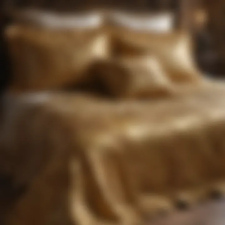 Opulent Gold Bedspread with Intricate Floral Designs Elegant Gold Bedspread with Floral Patterns