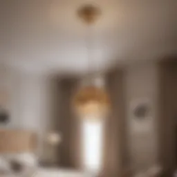 Elegant gold light fixture hanging from ceiling in bedroom