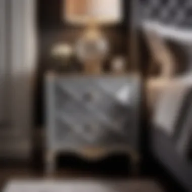 Chic Bedside Table with Elegant Diamond Details Elegant Gray Bedroom Set with Diamond Accents - Chic Bedside Table