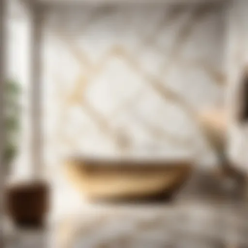 Elegant marble-inspired temporary wallpaper in bathroom