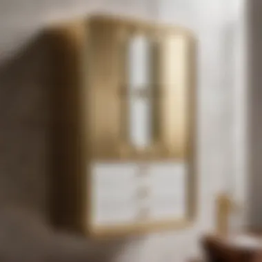 Brass Accented Bathroom Cabinet Elegant mid-century inspired bathroom cabinet with brass accents