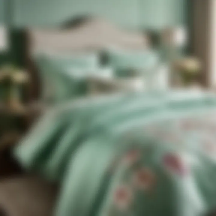 Elegant Mint Green Bedding with Floral Patterns